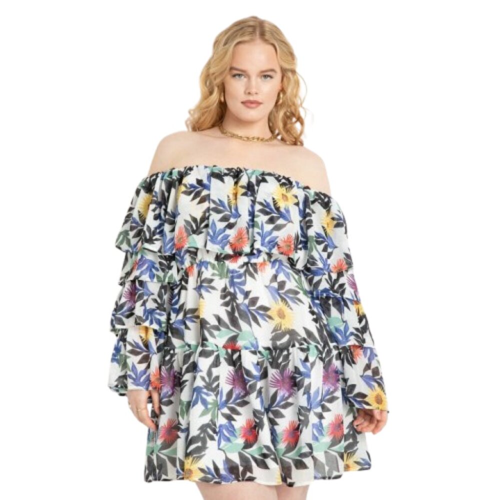 NWT Womens Plus Size 18 Eloquii for Anthro Off the Shoulder Ruffled Dress NEW